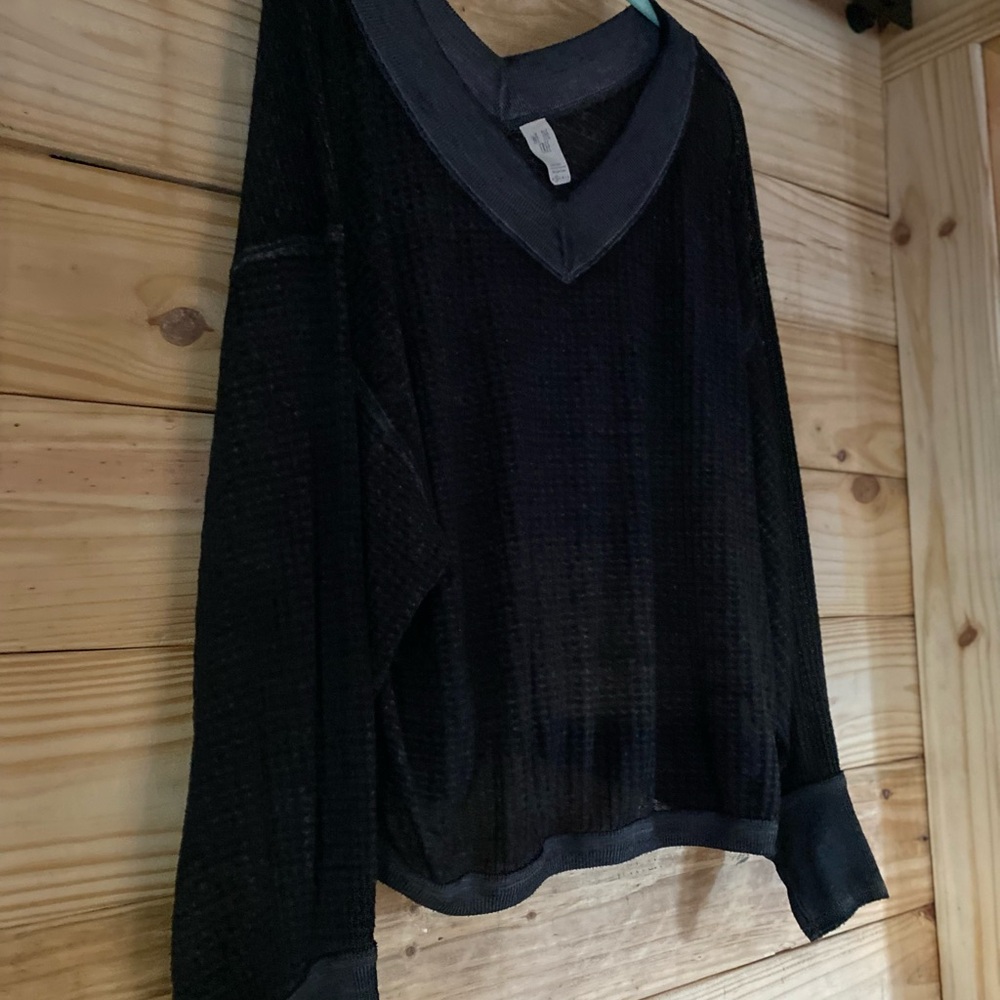 We The Free Black V-Neck Long Sleeve Top